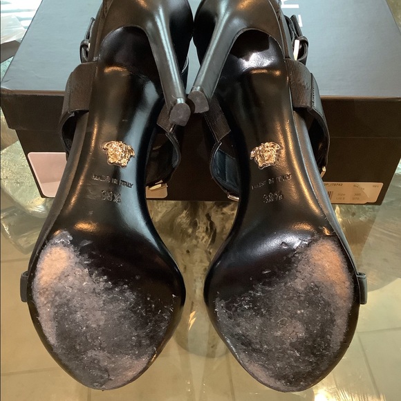 Versace Black Gold Medallion Sandals - Picture 7 of 10